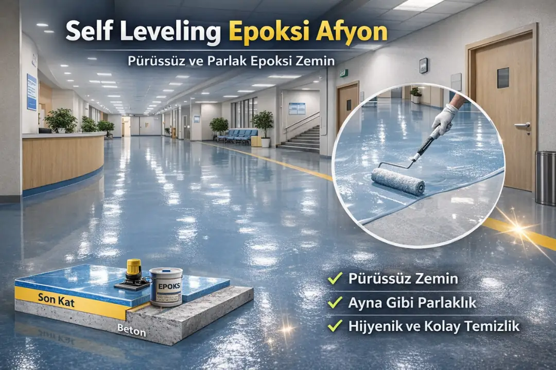 Self leveling epoksi zemin Afyon pürüzsüz yüzey