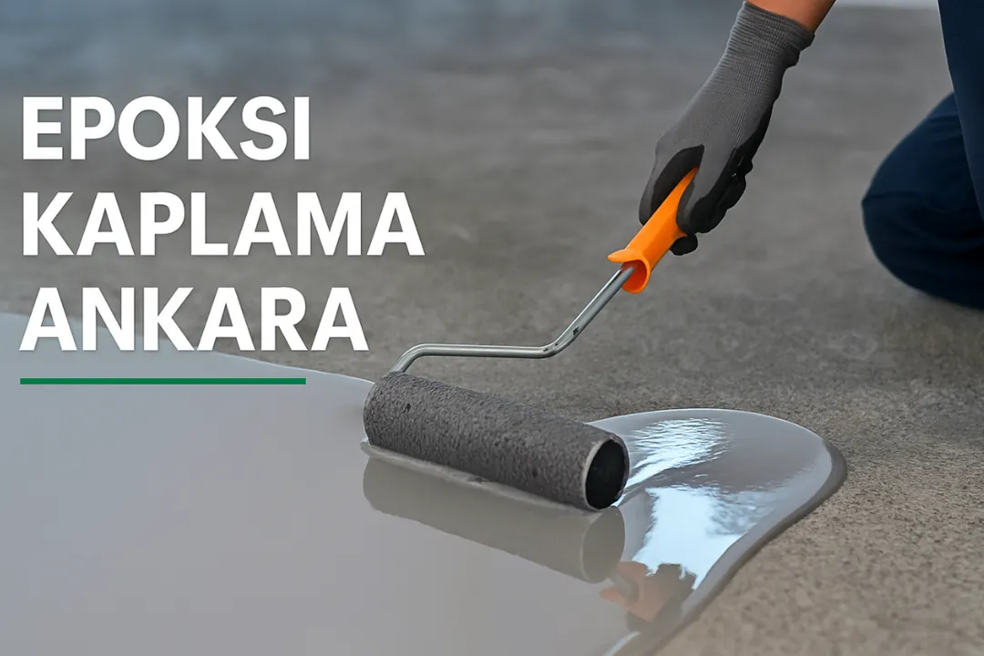 “Epoksi kaplama Ankara yakın plan uygulama – rulo ile self-leveling epoksi yayılma sahnesi, profesyonel zemin kaplama işlemi – Dek-Mar İnşaat 2025” 