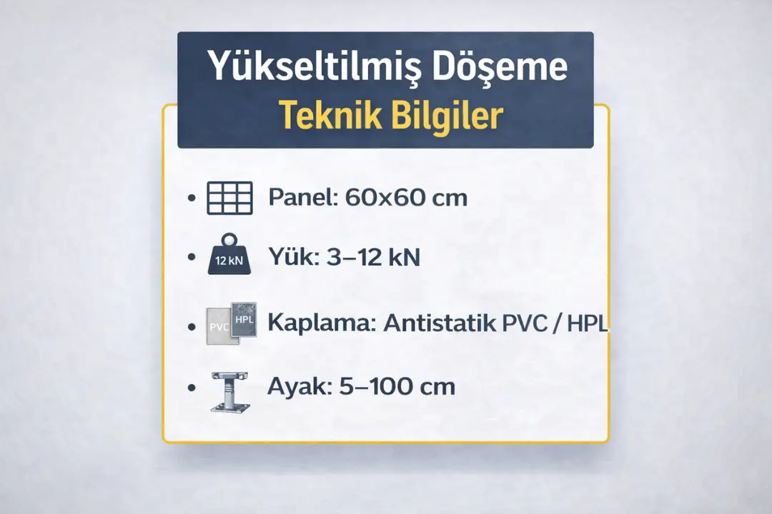 Yükseltilmiş döşeme teknik özellikleri mini bilgi kutusu&nbsp;