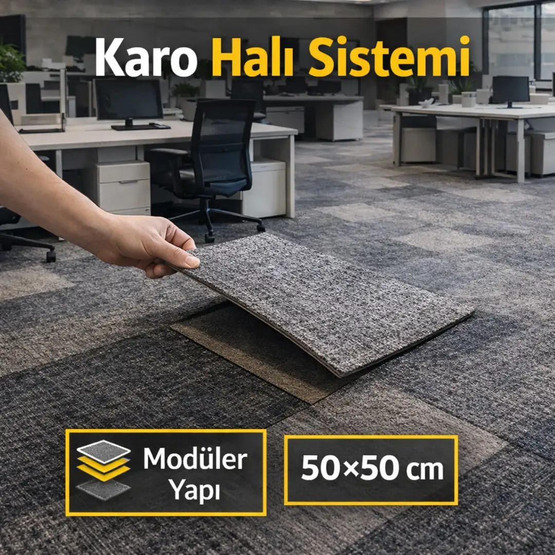 Modüler karo halı sistemi ve ofis zemin kaplama uygulaması&nbsp;