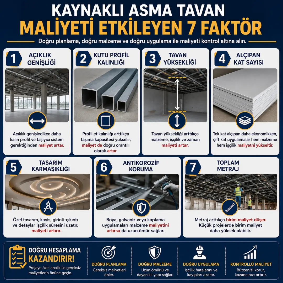 Kaynaklı asma tavan fiyatını etkileyen faktörler