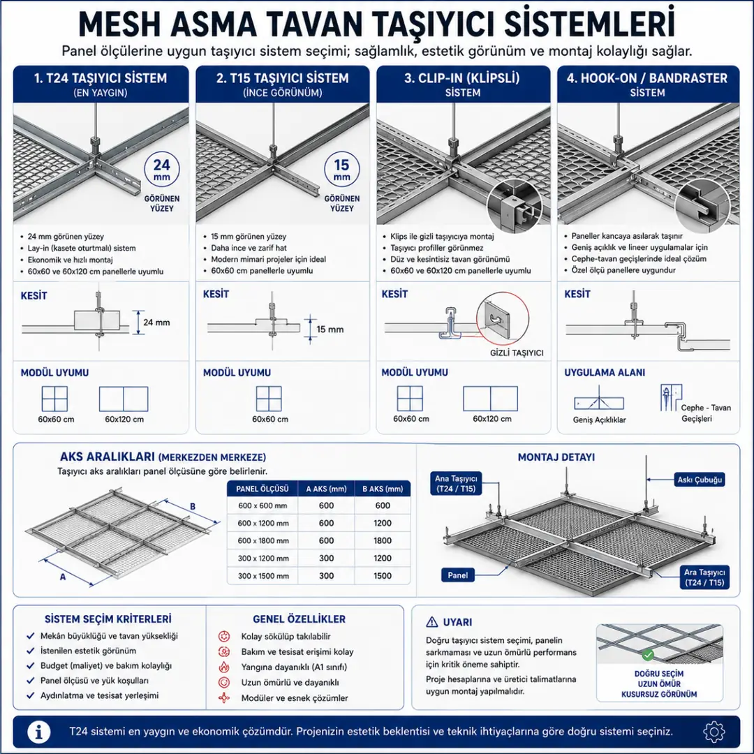 Mesh asma tavan taşıyıcı sistem çeşitleri&nbsp;