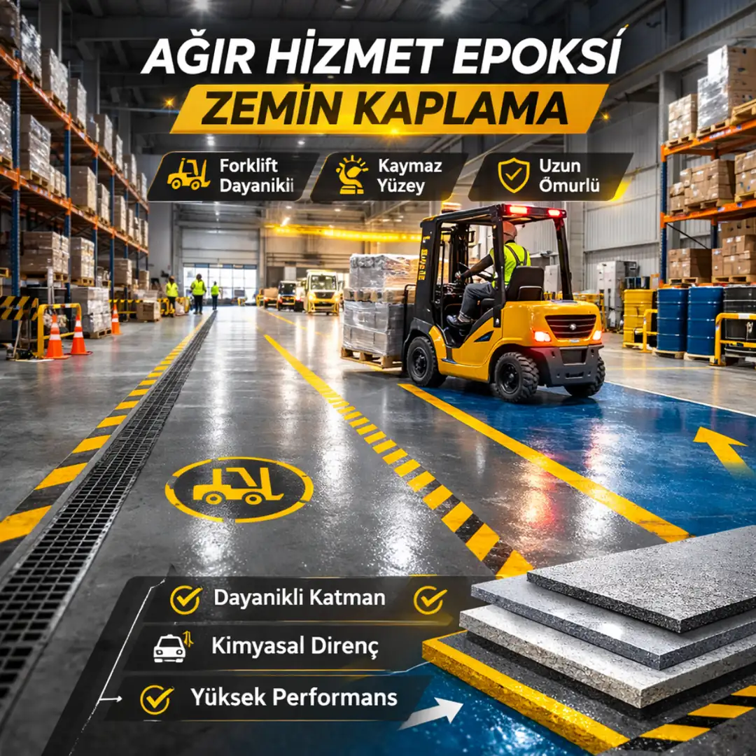 Forklift trafiğine dayanıklı multilayer epoksi zemin kaplama Sakarya depo ve lojistik alan uygulaması&nbsp;
