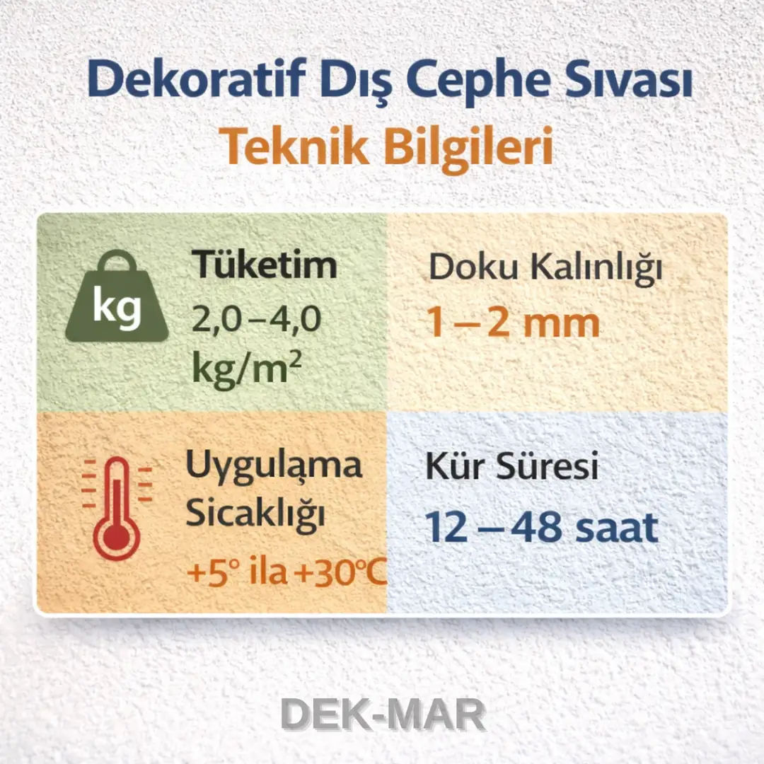 Dekoratif dış cephe sıvası teknik bilgileri – tüketim, kalınlık ve uygulama koşulları&nbsp;