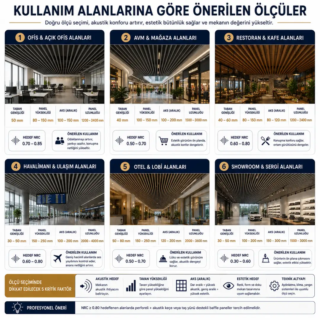 Mekana göre baffle tavan ölçüleri ofis avm restoran otel ve showroom uygulamaları&nbsp;