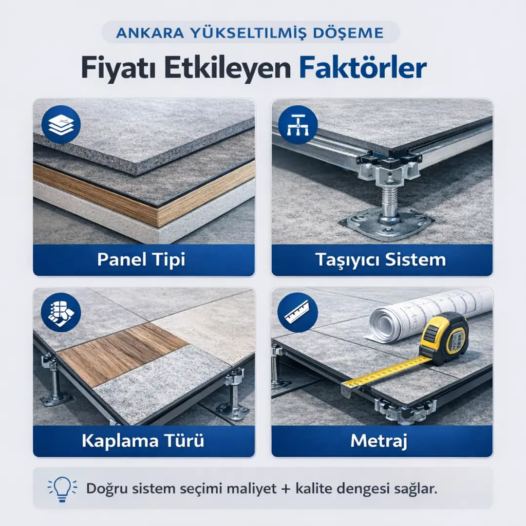 Ankara yükseltilmiş döşeme fiyatını etkileyen faktörler panel tipi, taşıyıcı sistem, kaplama türü ve metraj detaylarıyla açıklama