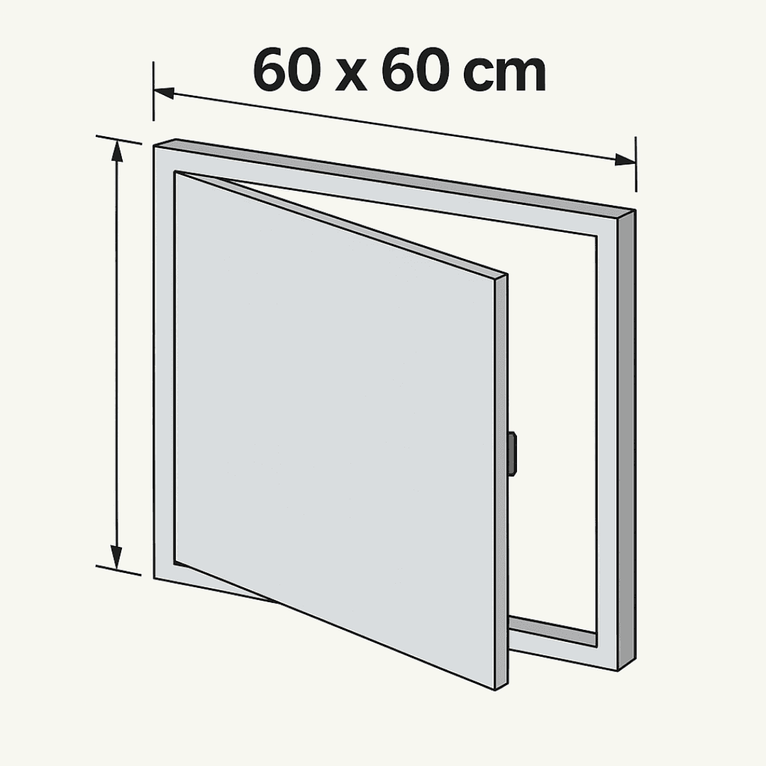 60x60 alçıpan müdahale kapağı, büyük tesisatlara erişim için ideal çözümdür. Tavan ve duvar sistemlerine kolayca entegre edilir.