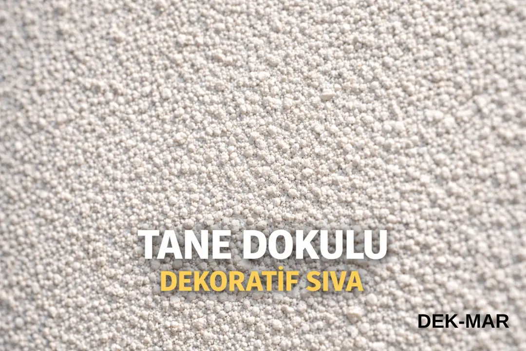 Tane dokulu dekoratif sıva yüzeyinde granül yapı detayı, dış cephe ve iç mekân uygulamaları için estetik doku örneği&nbsp;