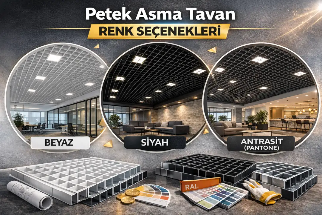 siyah beyaz ve özel ral renkli petek asma tavan örnekleri