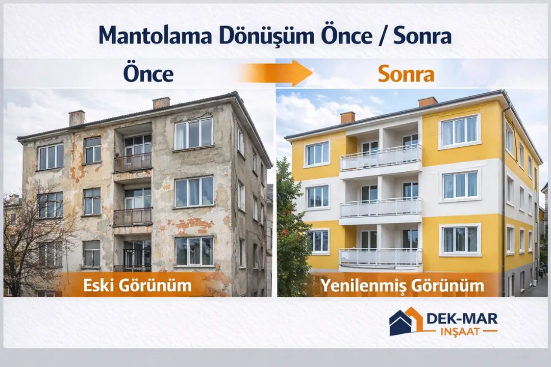 dış cephe mantolama önce sonra dönüşüm örneği bina yenileme ısı yalıtımı uygulama sonucu