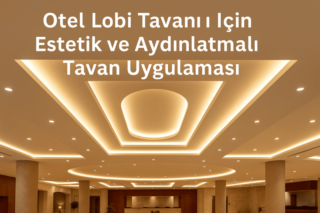 Kuşadası otel lobileri için LED’li estetik asma tavan tasarımı – modern, aydınlatmalı ve konuk karşılama alanlarına özel çözümler. 