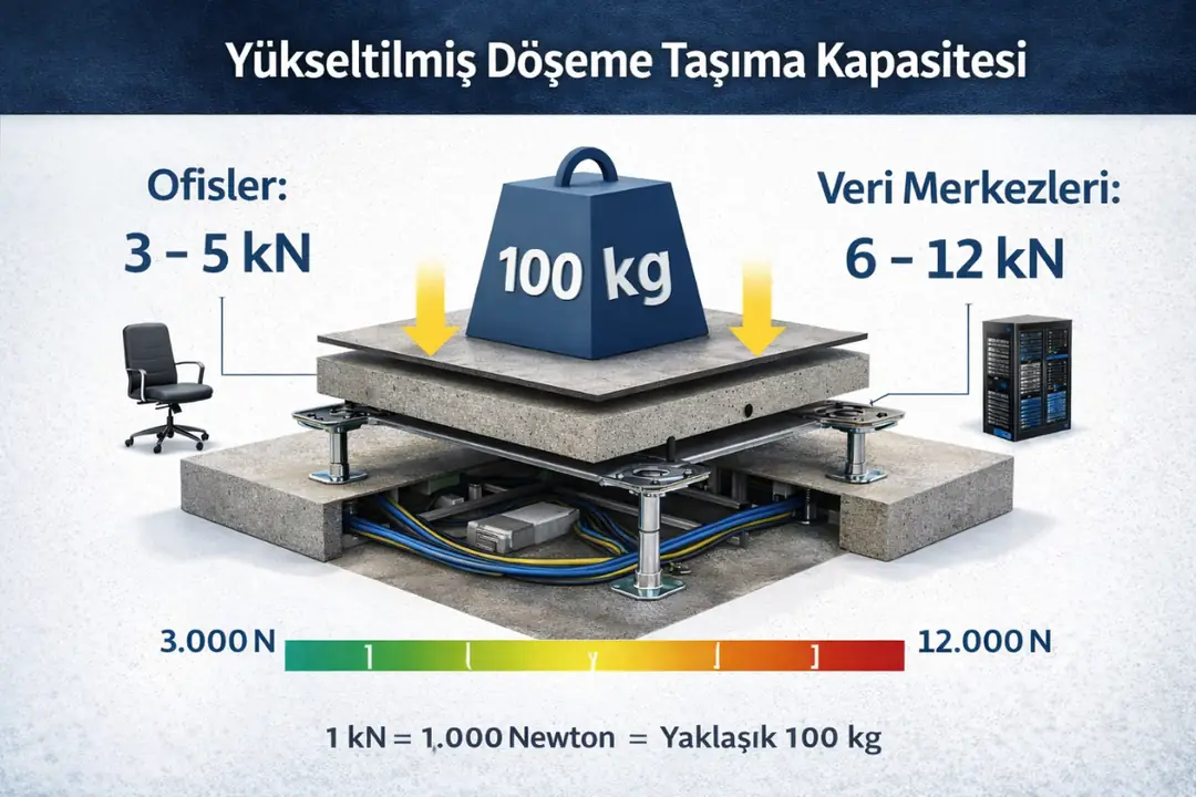 Yükseltilmiş döşeme taşıma kapasitesi ve yük dağılımı&nbsp;