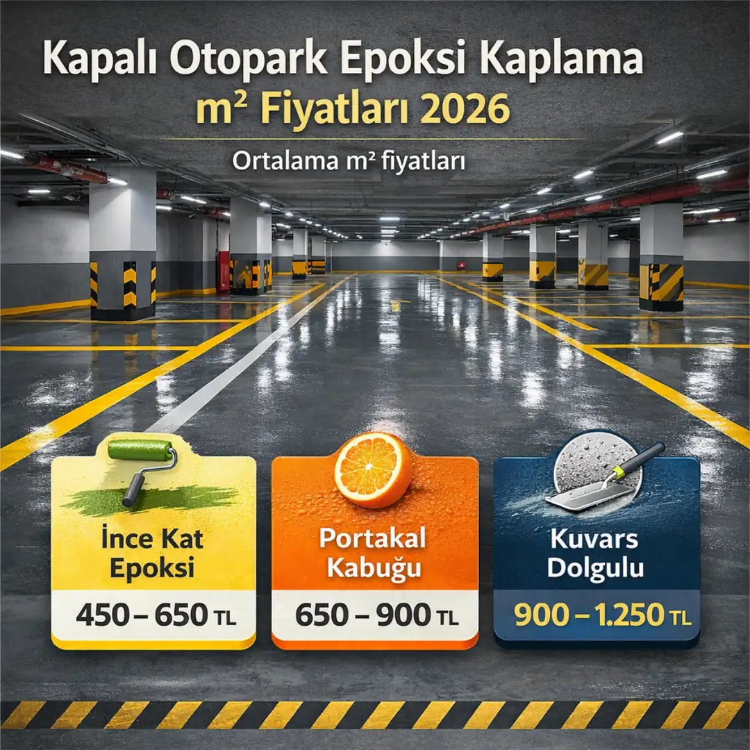 Kapalı otopark epoksi kaplama m2 fiyatları 2026 karşılaştırma tablosu&nbsp;