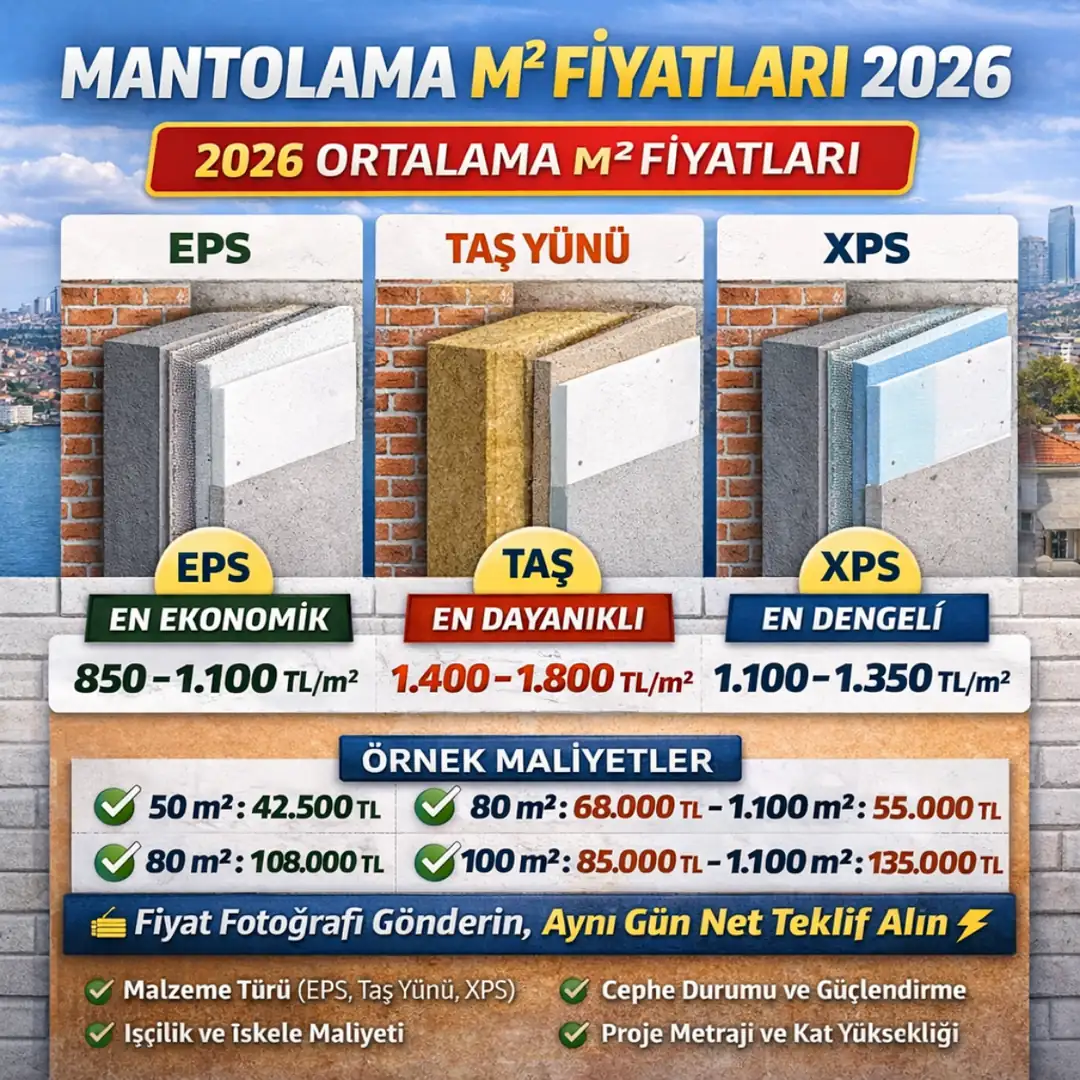 mantolama m2 fiyatları 2026 eps taş yünü xps fiyat karşılaştırma tablosu