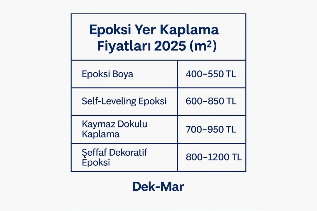 Epoksi yer kaplama fiyat tablosu 2025 – m2 bazında boya, self leveling ve dekoratif sistem maliyetleri – Dek-Mar