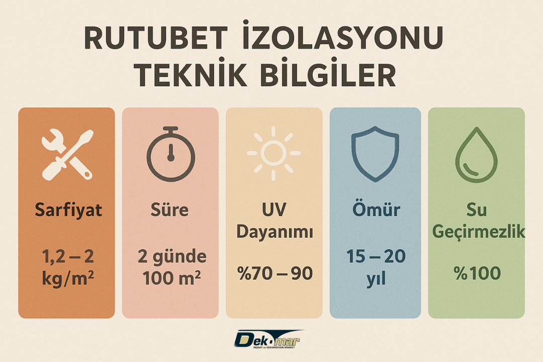 Rutubet izolasyonu teknik bilgiler – sarfiyat, süre, UV dayanımı, ömür, su geçirmezlik 