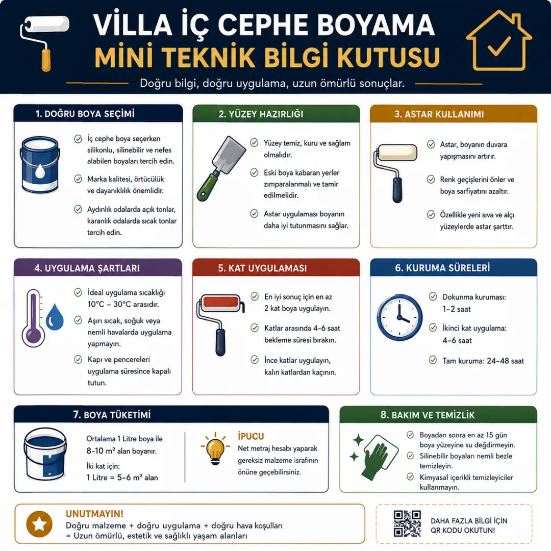 Villa iç cephe boyama teknik bilgileri tüketim süre kat sayısı verileri&nbsp;