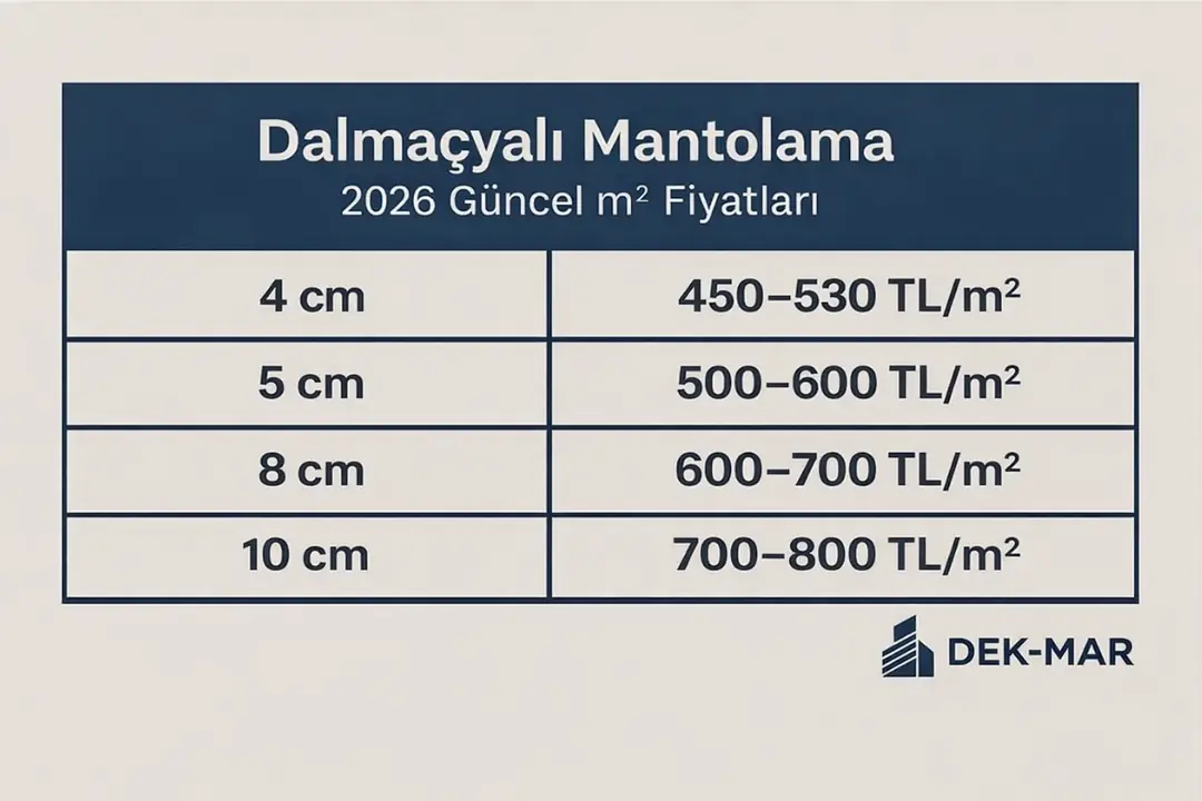 Dalmaçyalı mantolama 2026 güncel m² fiyatları, 4 cm, 5 cm, 8 cm ve 10 cm kalınlık seçeneklerine göre fiyat tablosu&nbsp;