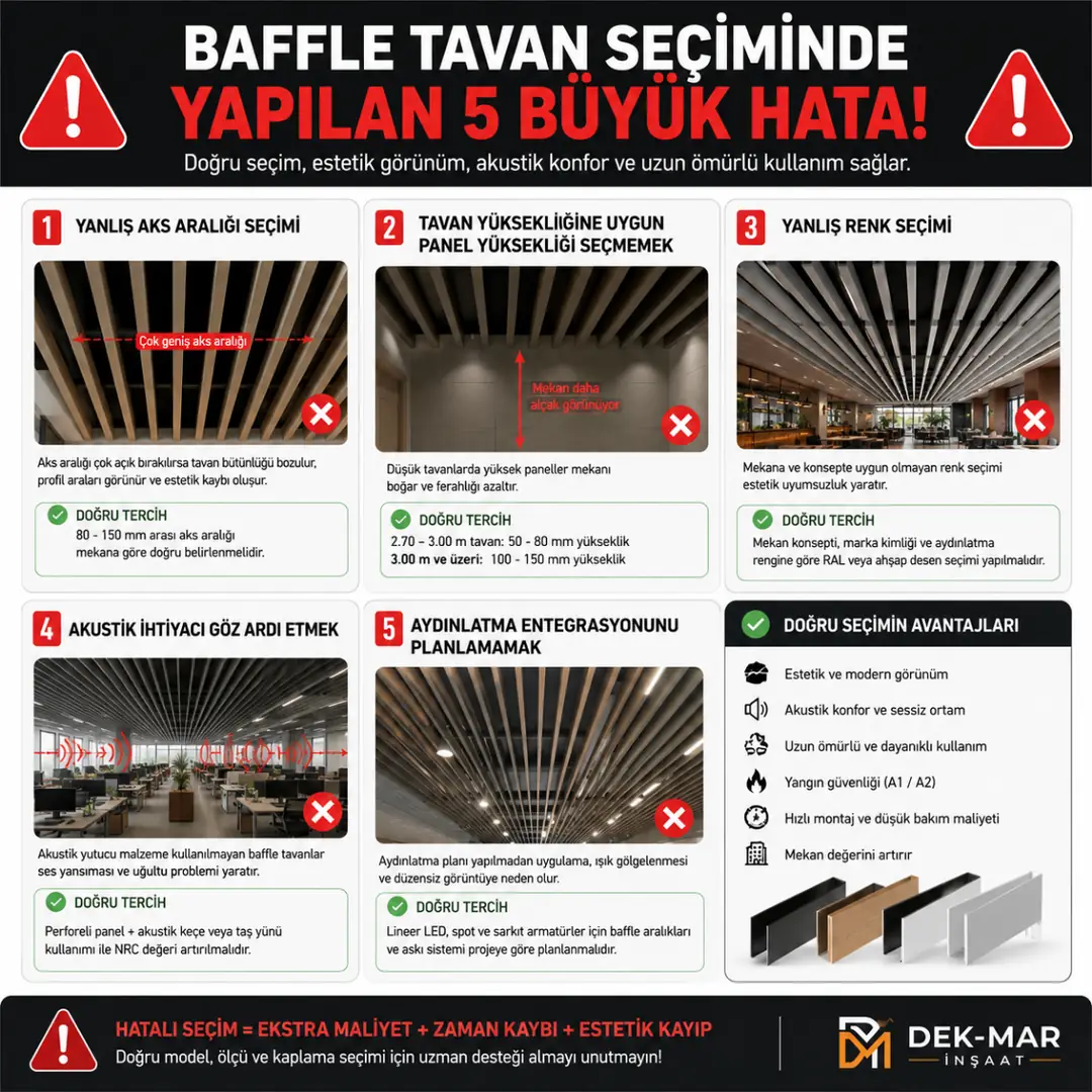 Baffle tavan seçiminde yapılan ölçü renk ve akustik sistem hataları&nbsp;