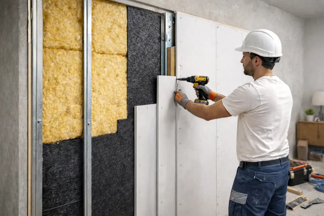 Komşu duvar ses yalıtımı uygulaması alçıpan ve akustik yalıtım sistemi&nbsp;