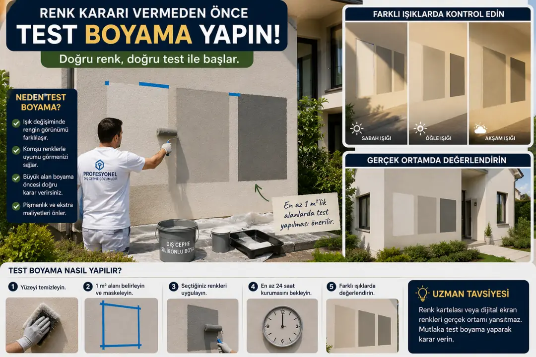 Dış cephe boya renk testi yapılan müstakil ev uygulama süreci
