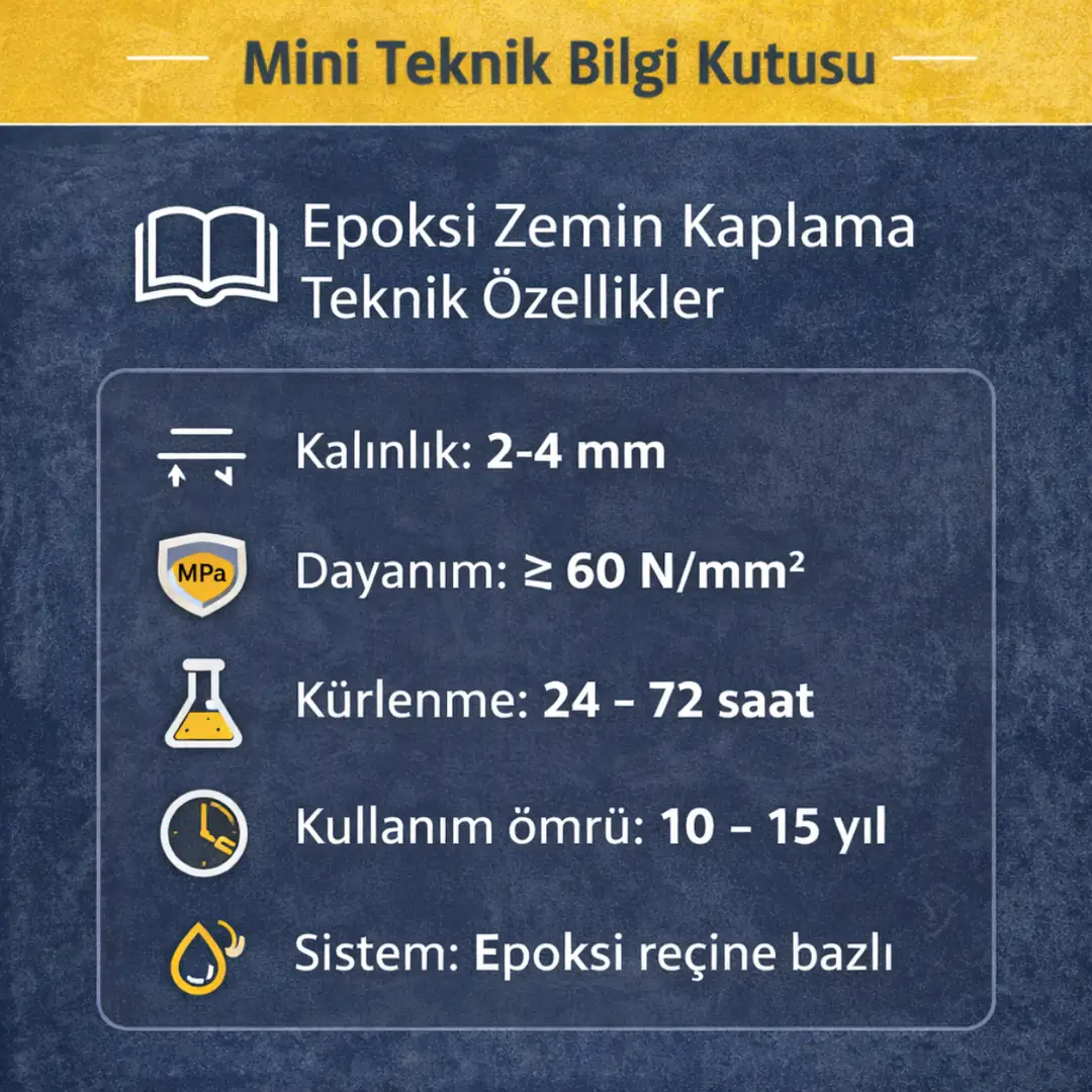 Çorlu epoksi zemin kaplama teknik özellikleri kalınlık dayanım ve kürlenme bilgileri&nbsp;