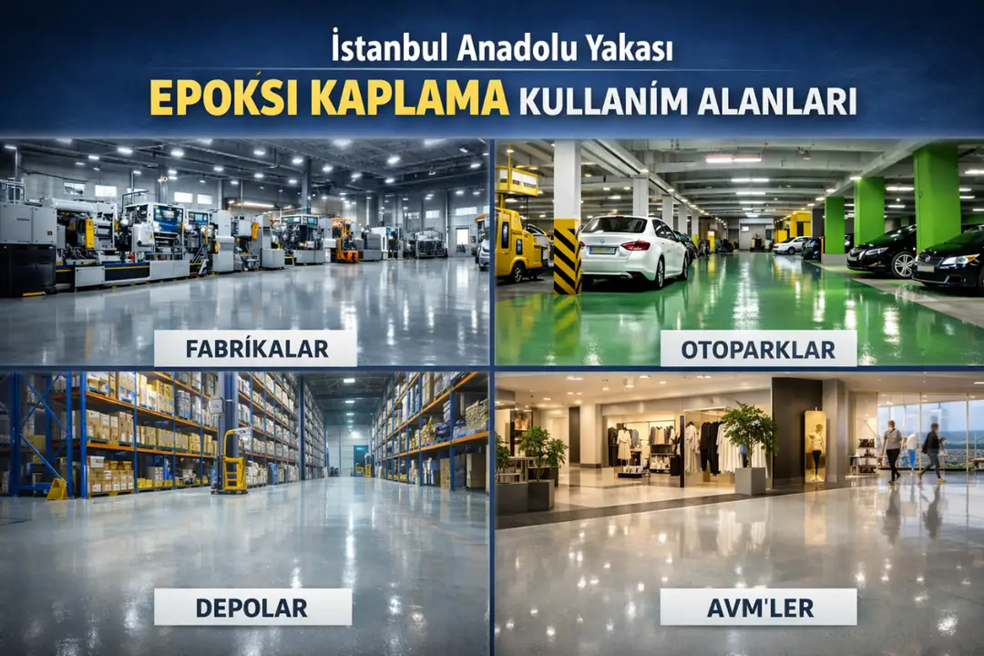 İstanbul Anadolu Yakası’nda epoksi zemin kaplama kullanım alanları; fabrika, depo, otopark, hastane, AVM ve endüstriyel tesisler.&nbsp;