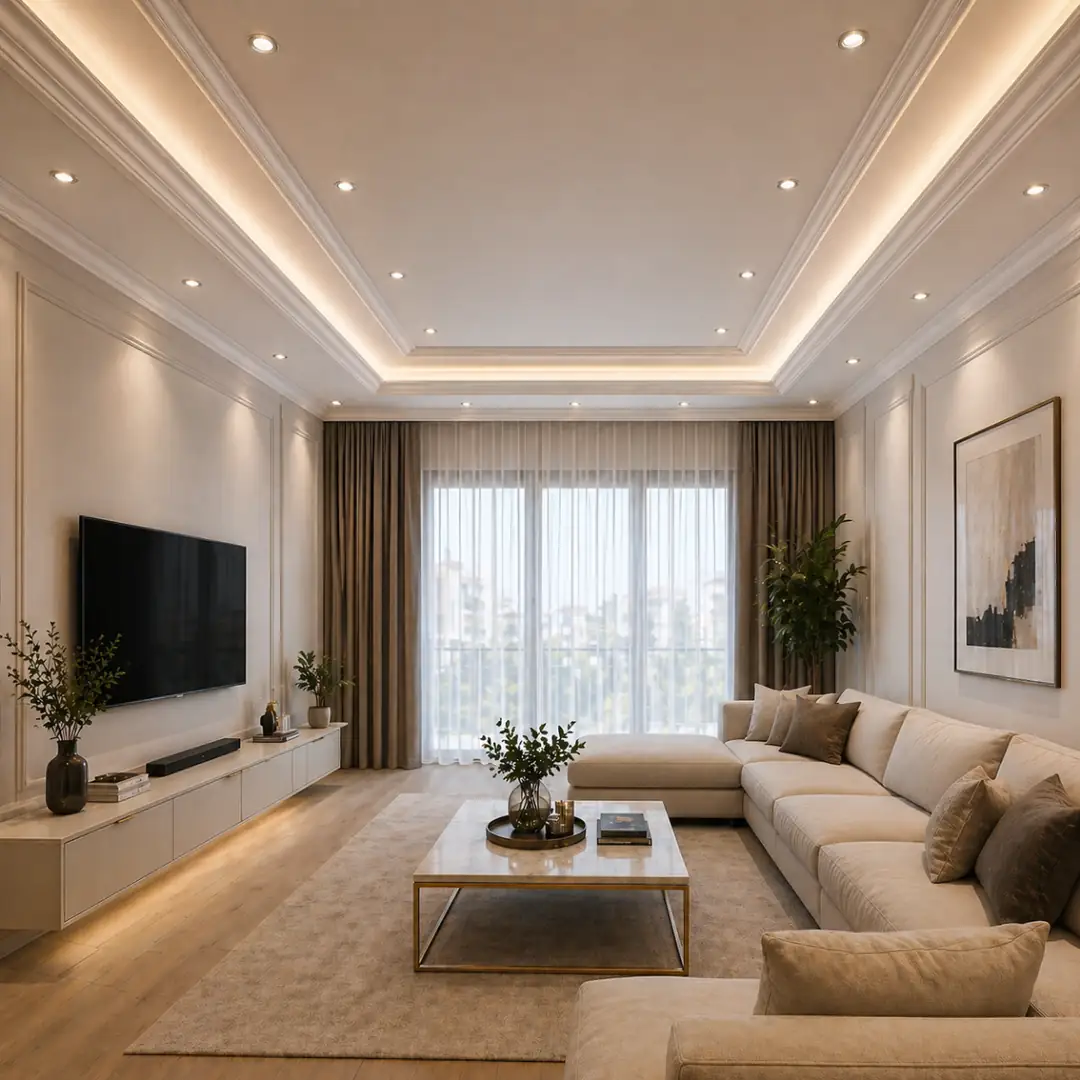 kartonpiyer ve led aydınlatmalı klasik salon tavan tasarımı&nbsp;