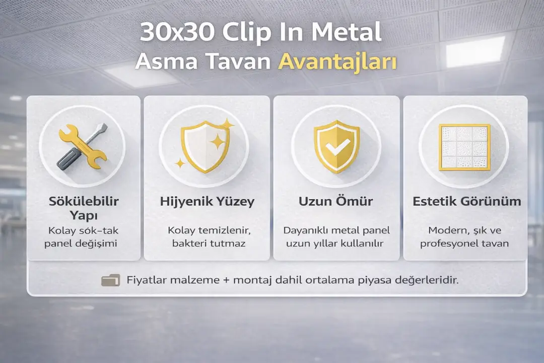 30x30 clip in metal asma tavan avantajları ve teknik faydaları&nbsp;