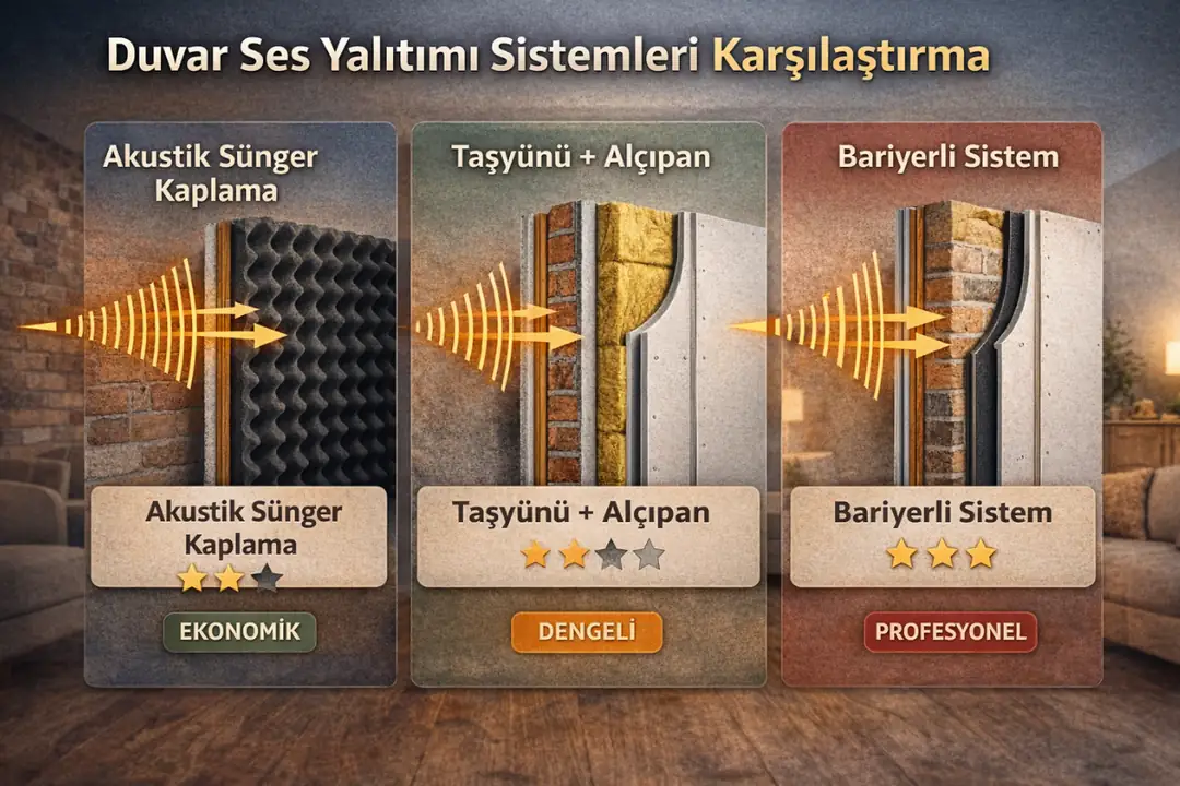 Duvar ses yalıtımı sistemleri karşılaştırma görseli