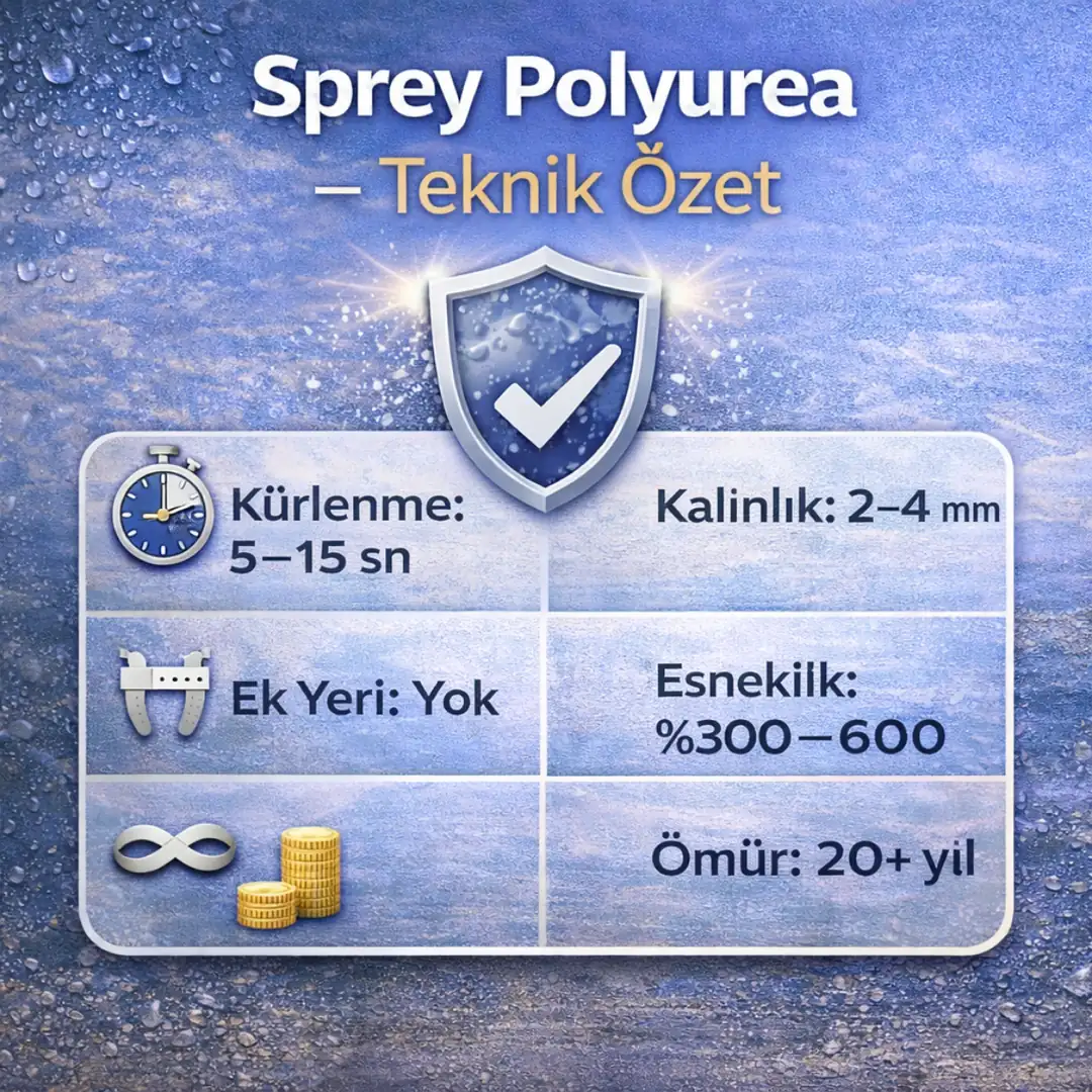 Sprey polyurea teknik özellikleri, hızlı kürlenen ve uzun ömürlü yalıtım sistemi.&nbsp;