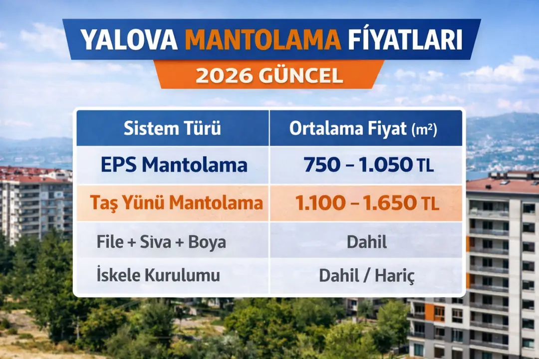Yalova mantolama fiyatları 2026 EPS ve taş yünü m2 maliyetleri