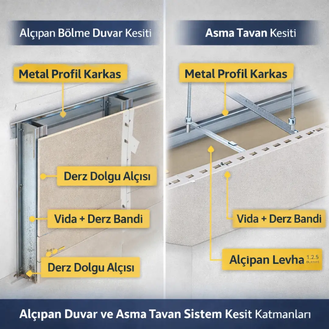 Alçıpan duvar ve asma tavan uygulamalarının karşılaştırılması