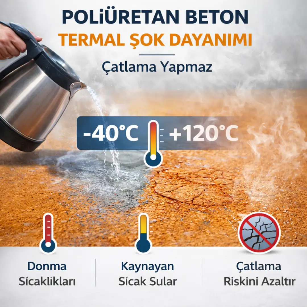 Yüksek termal şok dayanımına sahip poliüretan beton zemin sistemi infografik