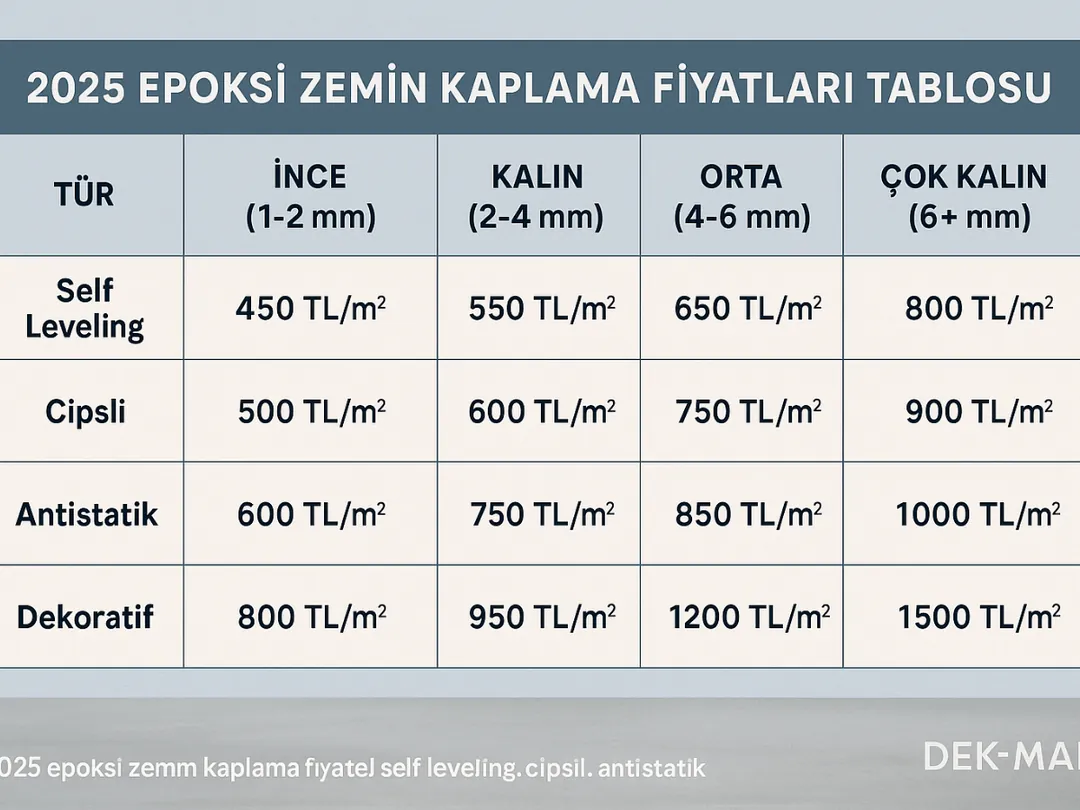 2025 epoksi zemin kaplama fiyat tablosu – self leveling, cipsli sistemler – Dek-Mar