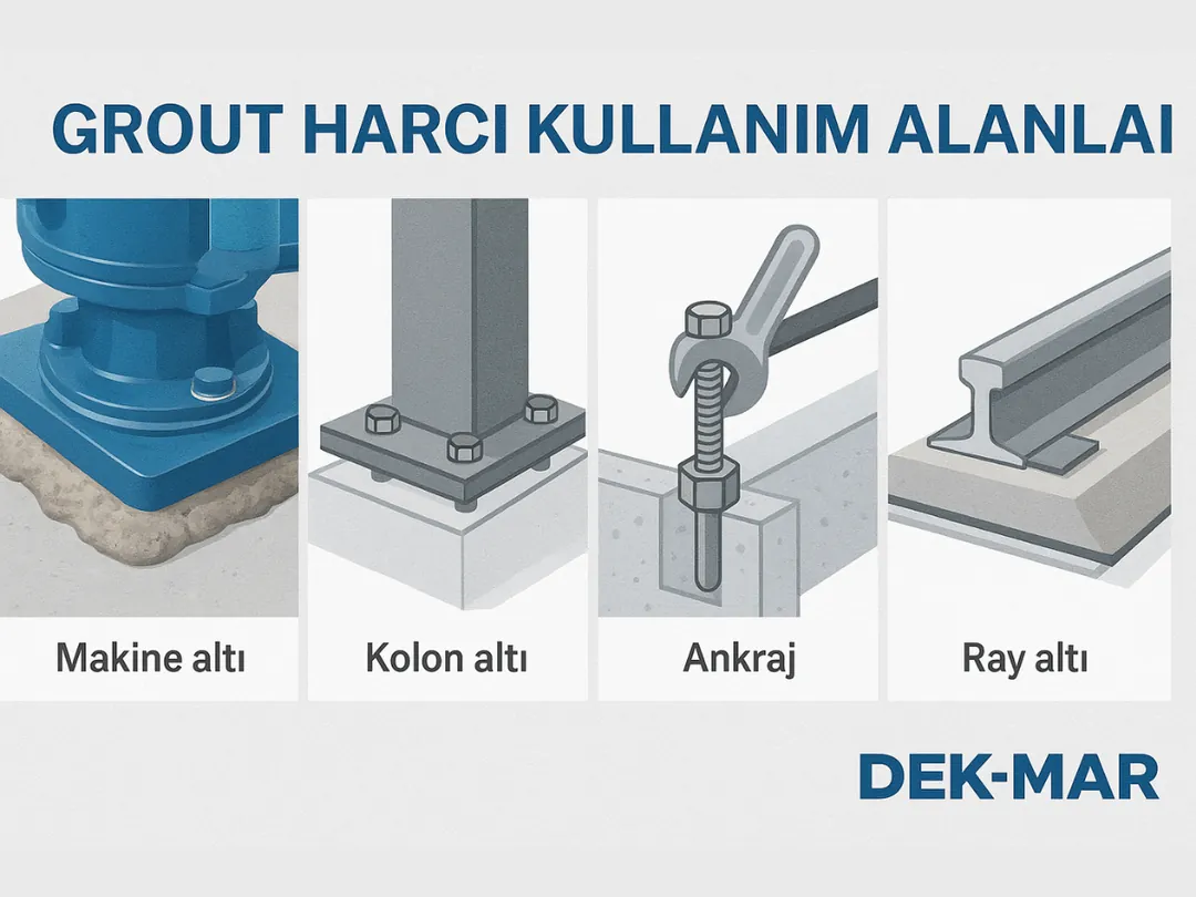 Grout harcı kullanım alanları – makine altı, kolon tabanı, ankraj, ray altı – Dek-Mar İnşaat