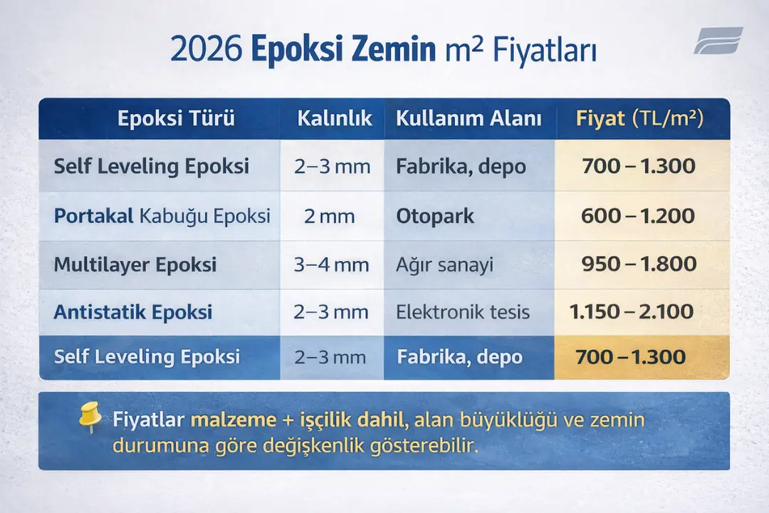 2026 epoksi zemin kaplama metrekare fiyatları&nbsp;
