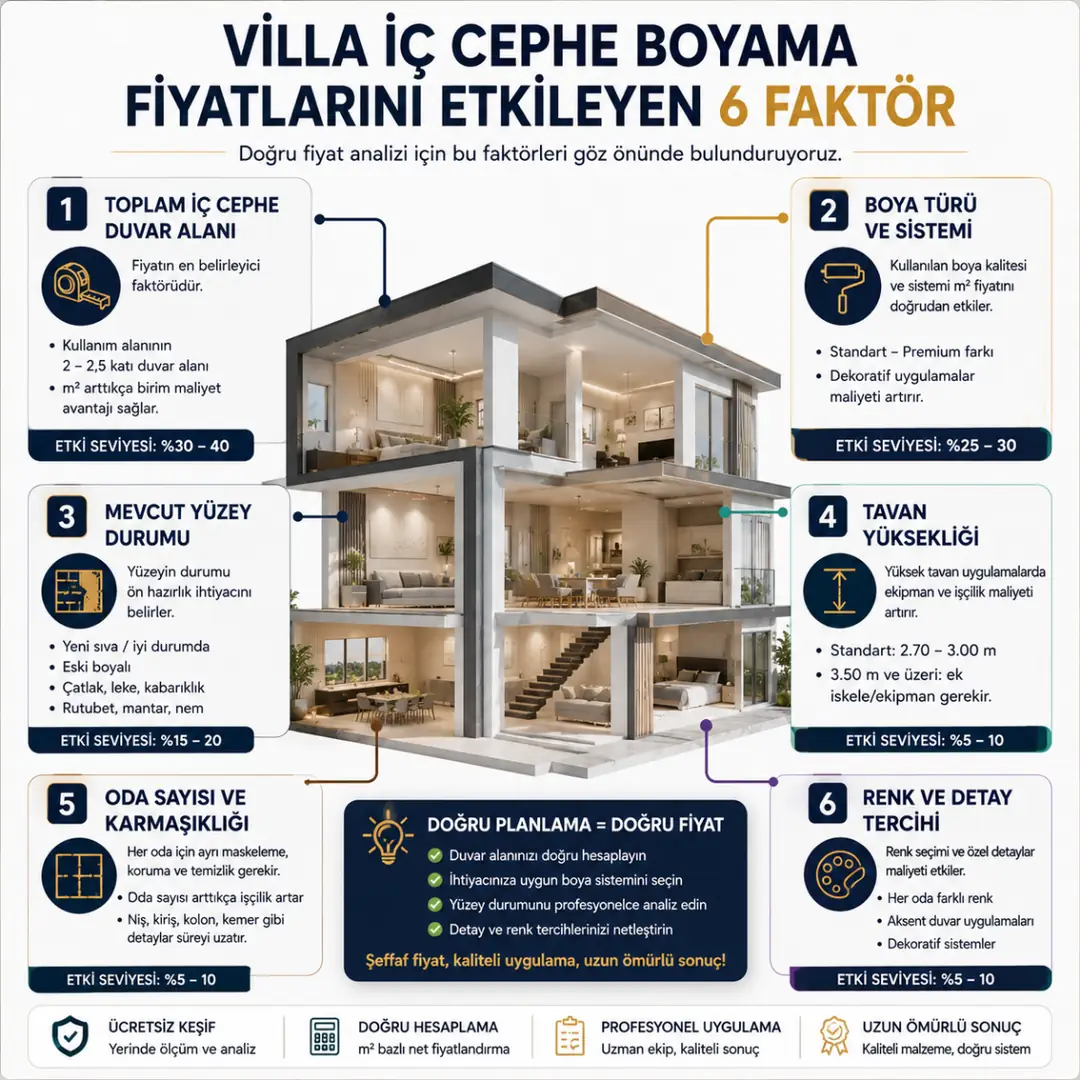 Villa iç cephe boyama fiyatını etkileyen faktörler duvar alanı boya sistemi işçilik&nbsp;