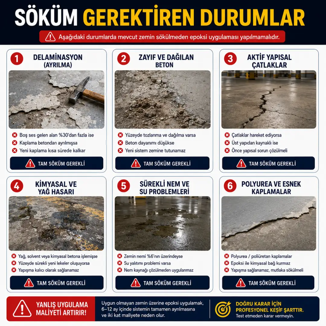 Epoksi öncesi söküm gerektiren otopark zemini problemleri&nbsp;