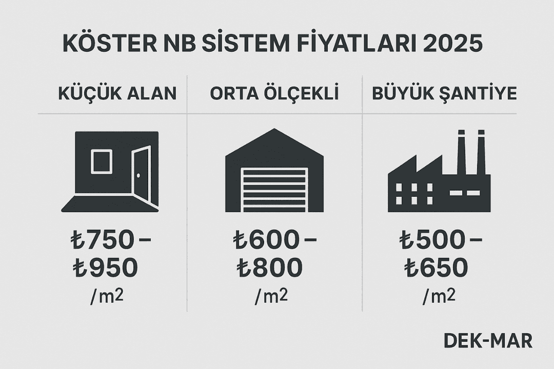 2025 Köster NB Sistem fiyat tablosu: küçük alan, orta ölçekli proje ve büyük şantiye m² maliyet karşılaştırması. 