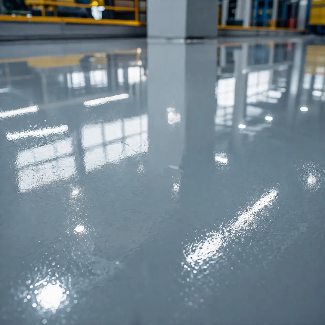 self leveling epoksi kaplama yüzey detayı, pürüzsüz ve parlak zemin görünümü&nbsp;