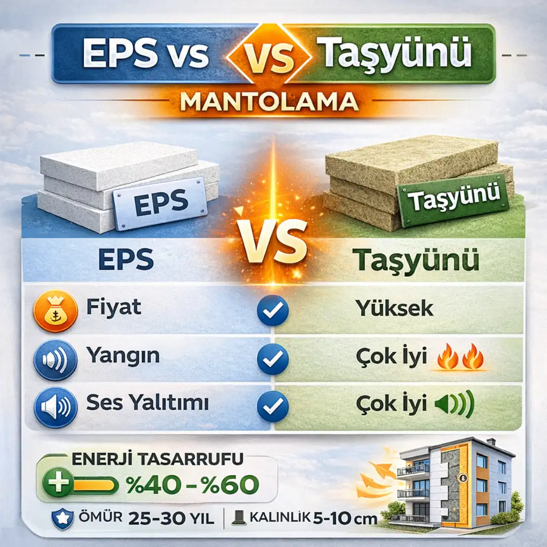 EPS ve taş yünü mantolama karşılaştırması