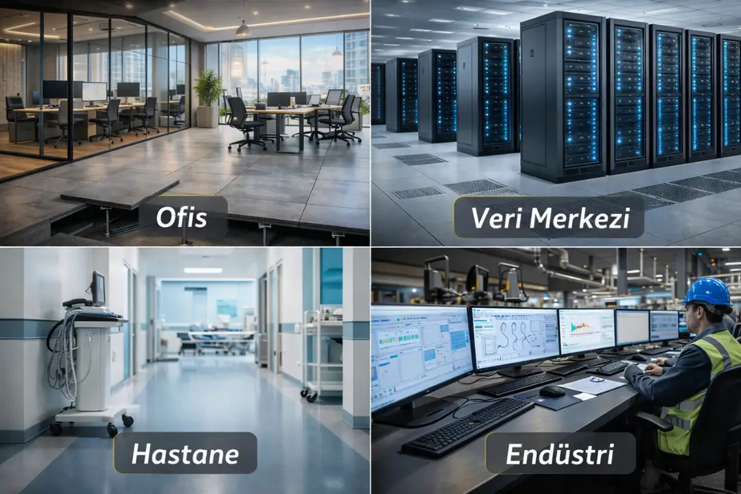 Yükseltilmiş döşeme kullanım alanları ofis veri merkezi hastane endüstri&nbsp;