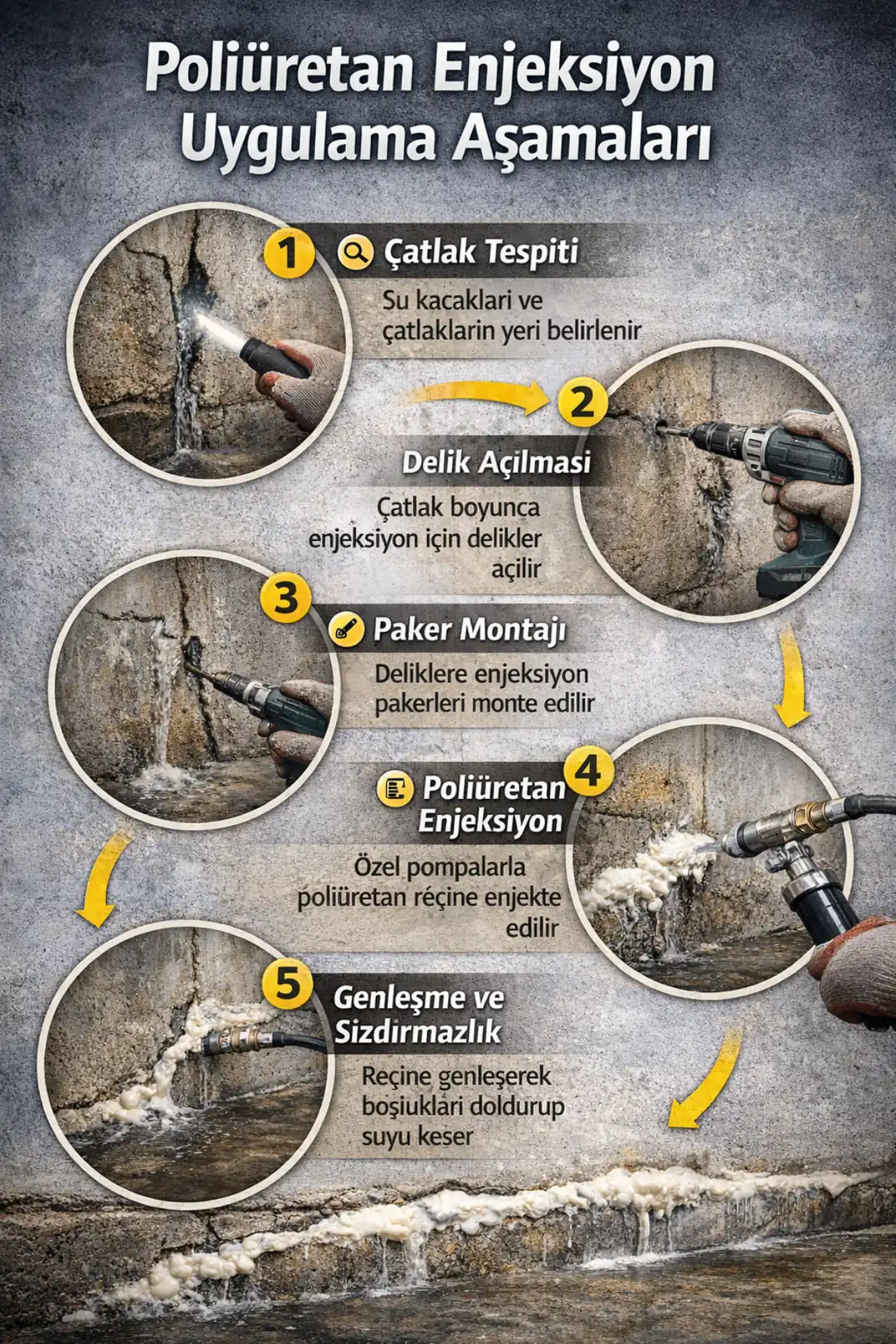 Poliüretan enjeksiyon su yalıtımı uygulama aşamaları&nbsp;