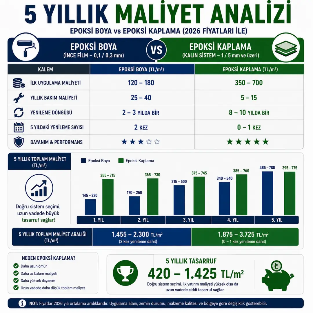 Epoksi boya ve kaplama 5 yıllık maliyet analizi