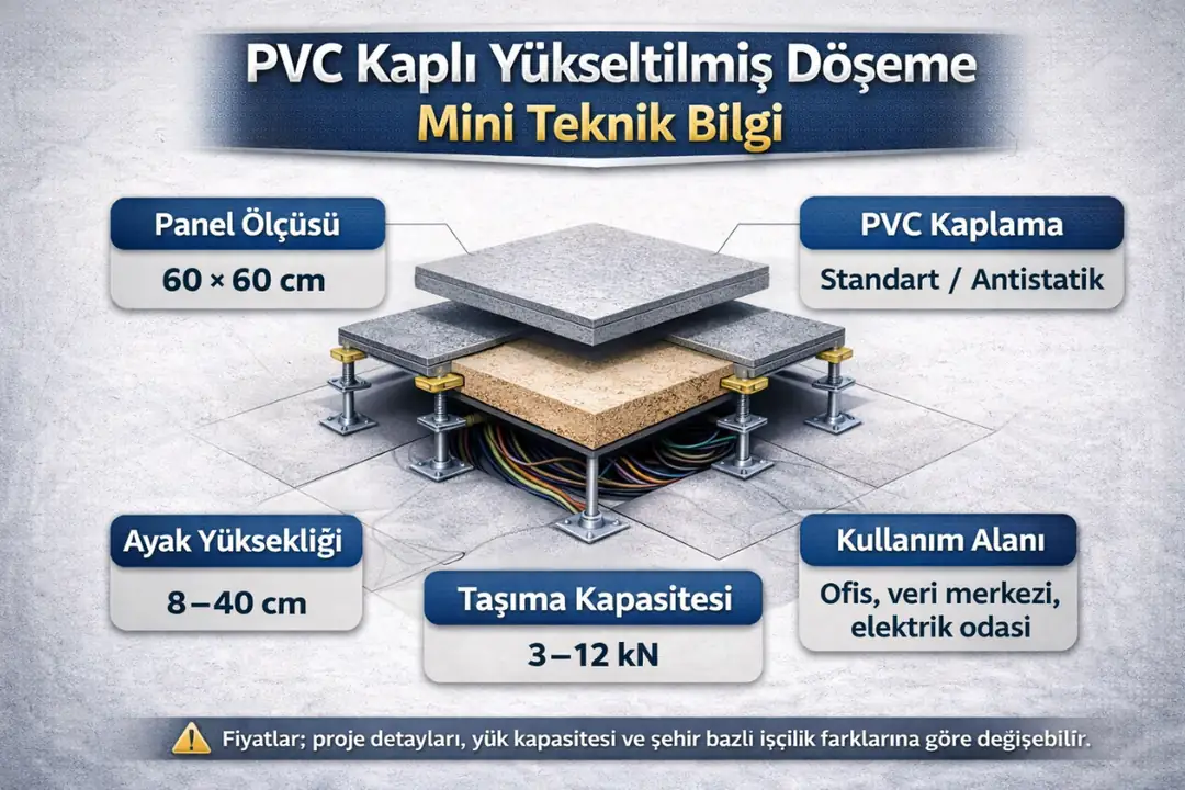 PVC kaplı yükseltilmiş döşeme teknik özellikleri ve taşıma kapasitesi