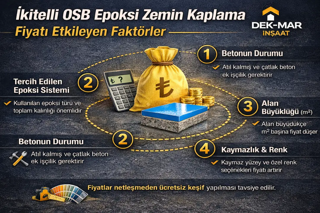 İkitelli OSB epoksi zemin kaplama fiyatını etkileyen beton durumu, kalınlık ve sistem detayları.&nbsp;