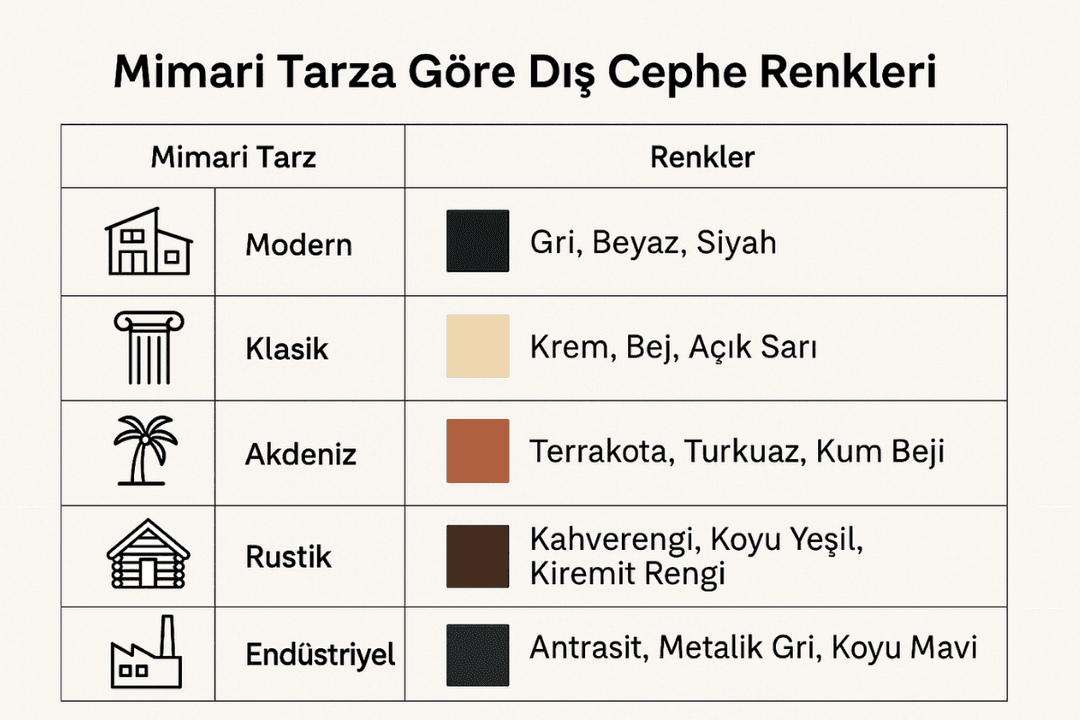 Mimari tarza göre en çok tercih edilen dış cephe boya renkleri 