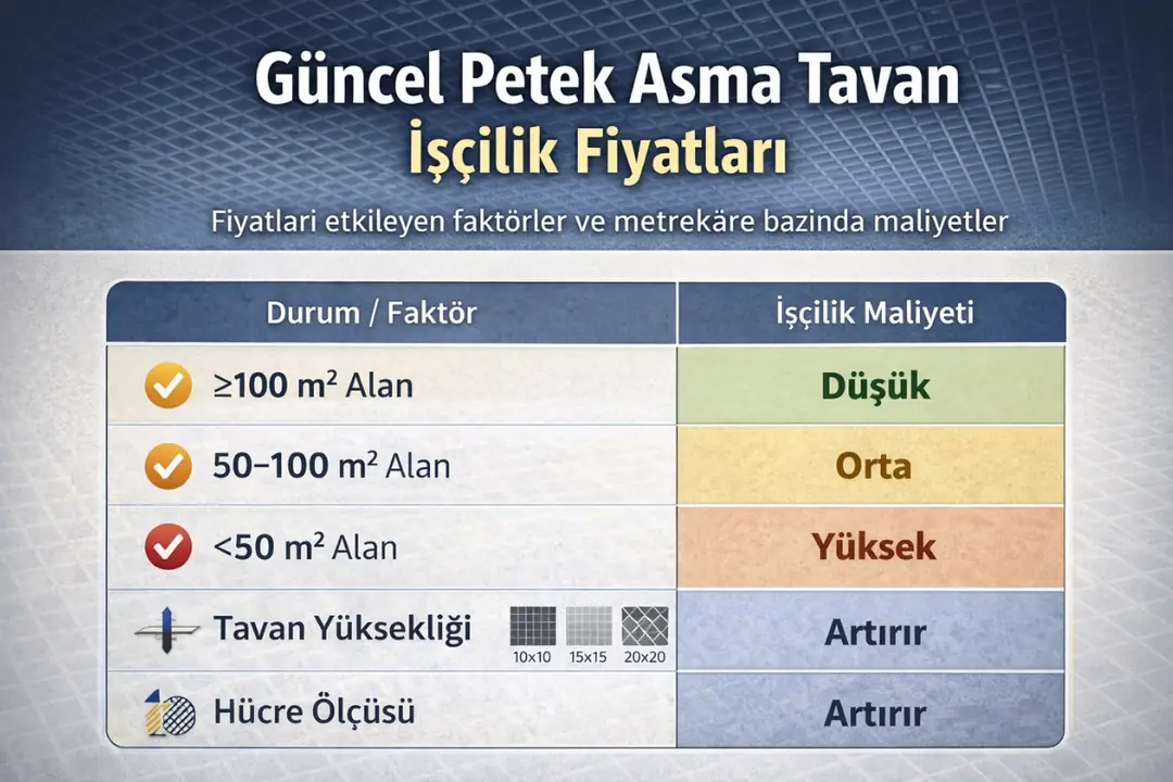 Petek asma tavan işçilik fiyatlarını etkileyen faktörler ve metrekare bazlı değerlendirme&nbsp;