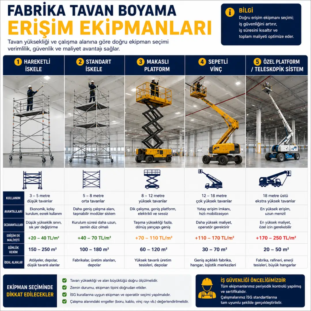 Fabrika tavan boyamada kullanılan iskele sepet vinç platform sistemleri&nbsp;